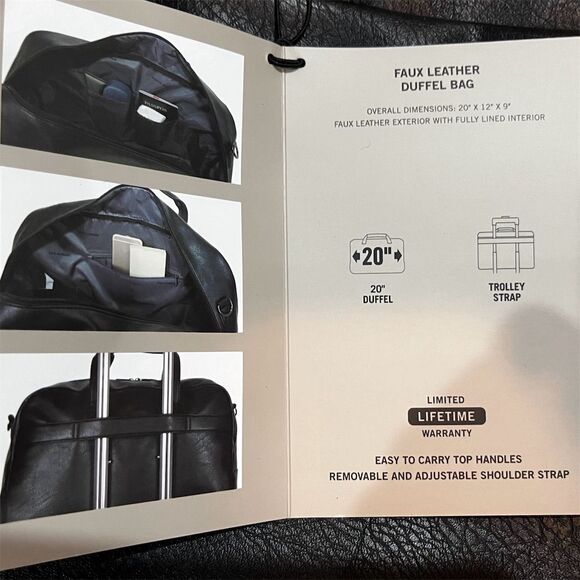 Kenneth Cole Reaction 20" Black Vegan Leather Carry-On Duffel Bag - Picture 11 of 13